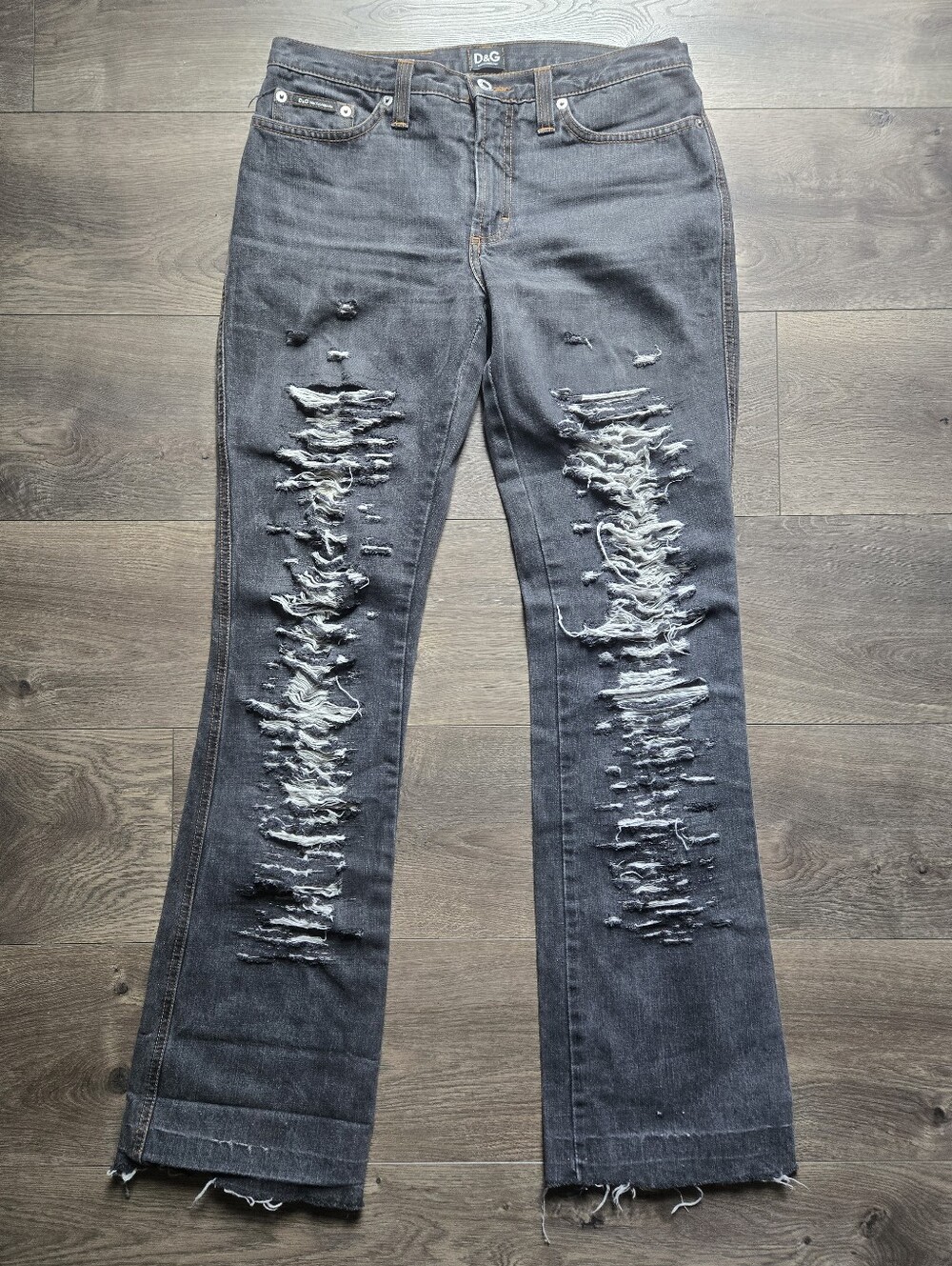 Vintage Y2K Dolce & Gabbana Black Denim Jeans with Brown Stitching